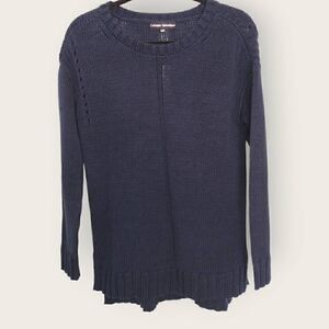 Catherine Malandrino Womens Sweater Sz Small Cotton Pullover Navy Cottagecore‎